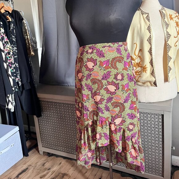 Chenault Dresses & Skirts - Status by Chenault Green Floral High Low Ruffled Maxi Skirt. Size Small